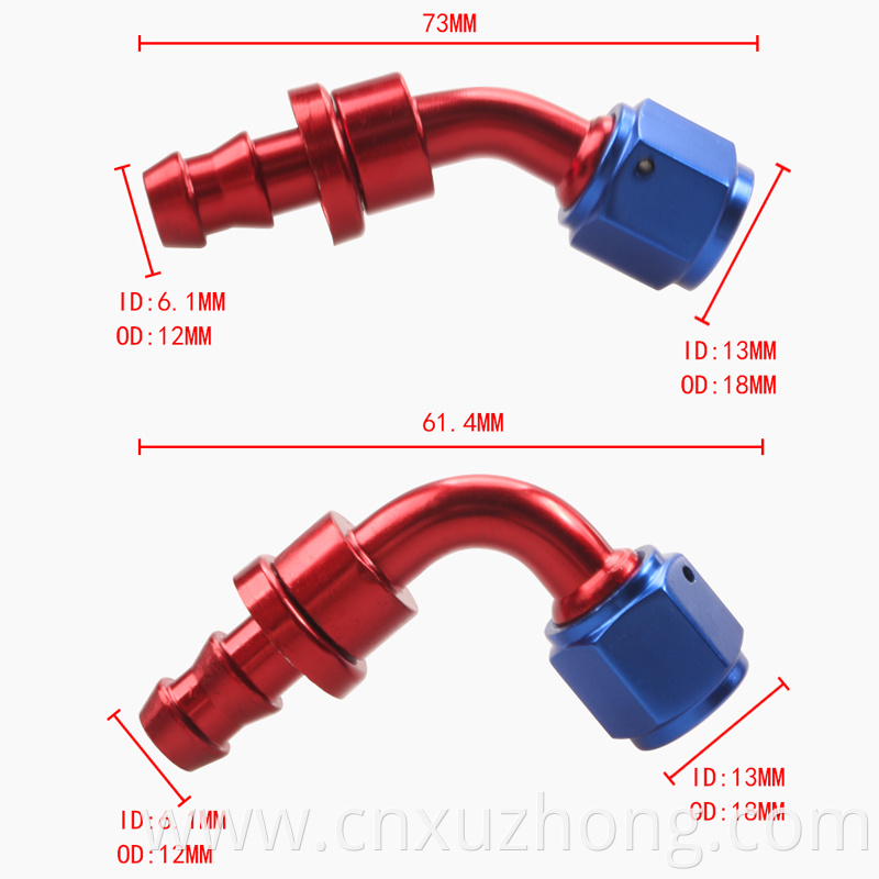 Degree Aluminum Alloy Oil Cooler Swivel Oil Fuel Gas Line Hose Pipe Adapter End AN FiAN6-45A Inverted tubing connector AN6 0-180